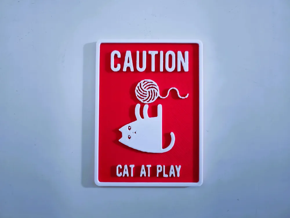 Cat at play caution sign by dubmehard MakerWorld: Download Free 3D Models