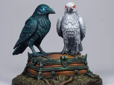 Hugin & Munin - Valheim 3D Print Minature Fan Art
