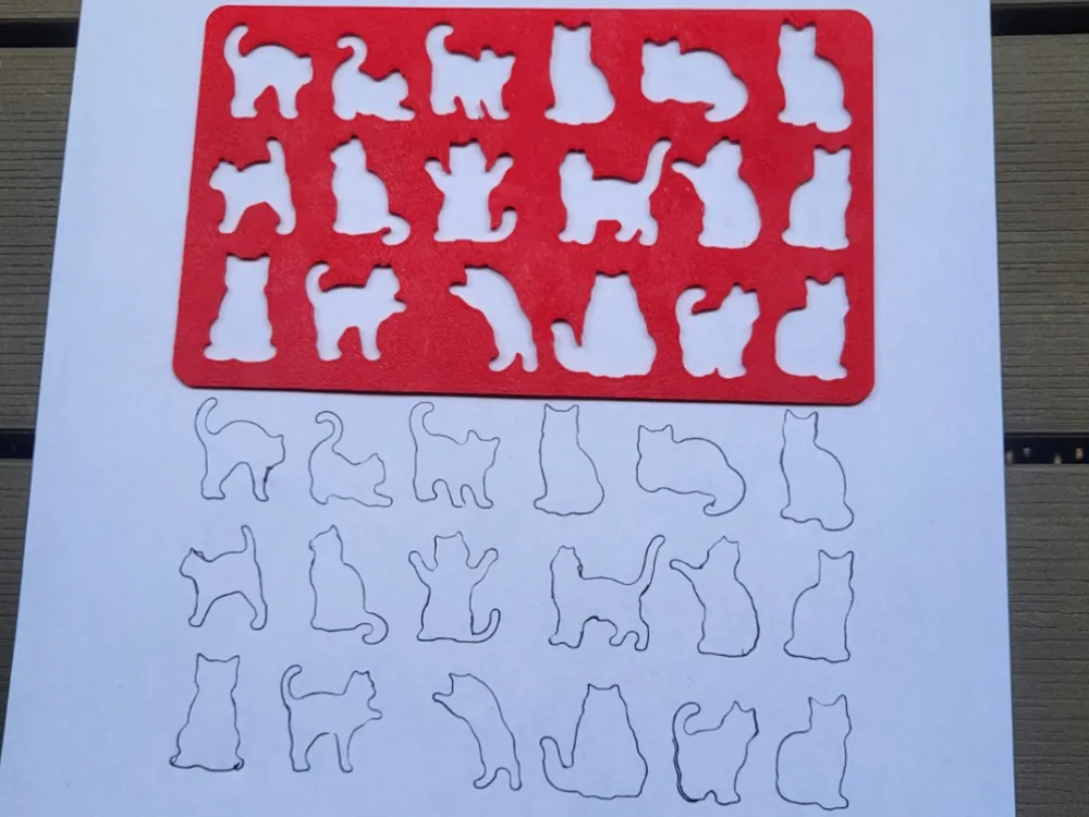 Soporte: Cat Silhouette Stencil – 18 Cute Cat Poses. Referencia del modelo original.