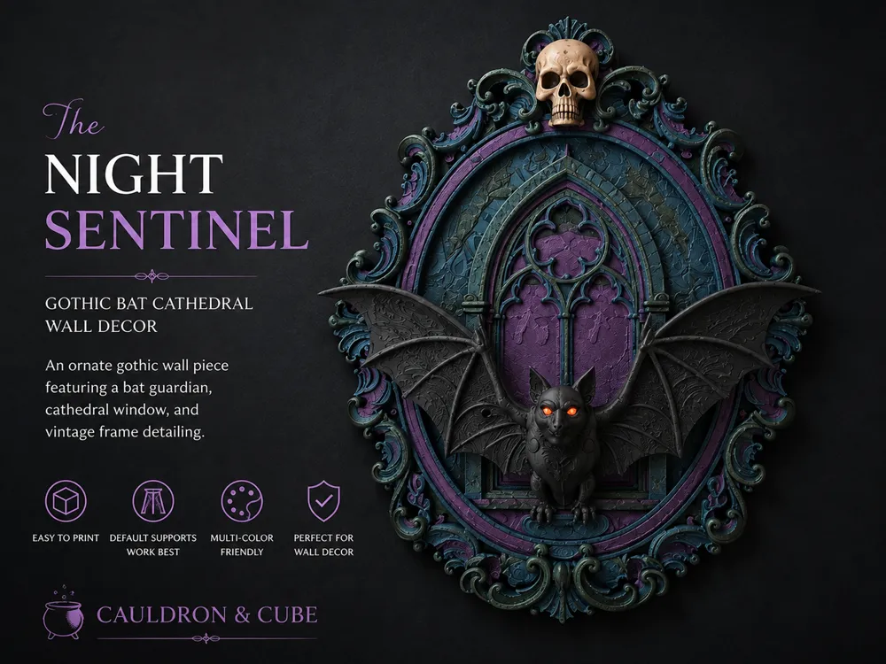 Marco decorativo: The Night Sentine –Gothic Bat Cathedral Wall Decor. Referencia del modelo original.