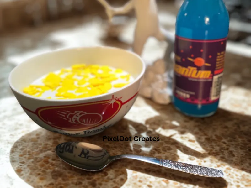 Sugar Bombs Cereal Pieces with "Faux" Milk