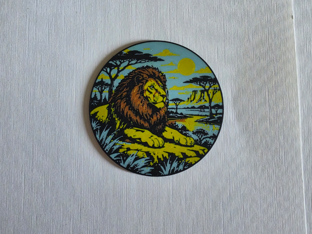 90mm round lion coaster 3D model by NezzyCFC