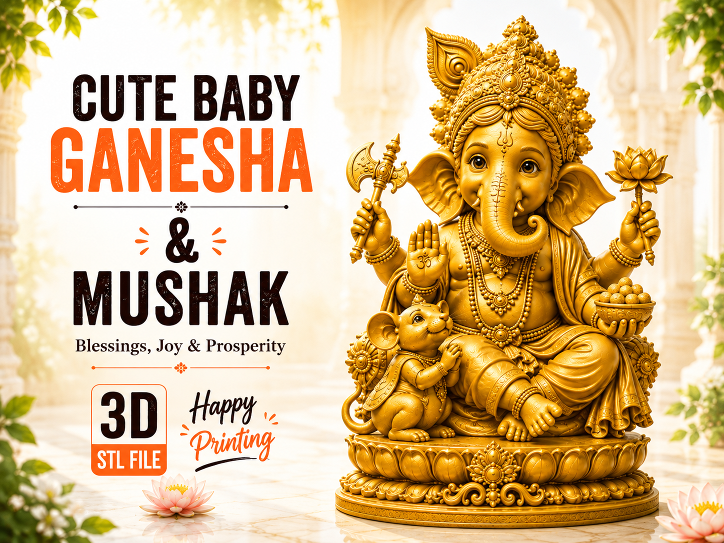Cute Baby Ganesha & Mushak - 1