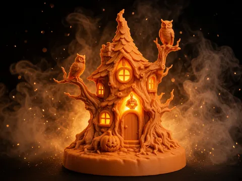 Adorno temático: Halloween Witch Tree Lighting House — referencia de MakerWorld