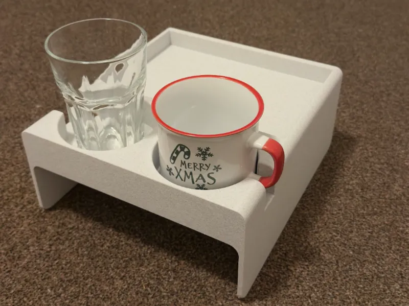 Couch arm cupholder and remote tray