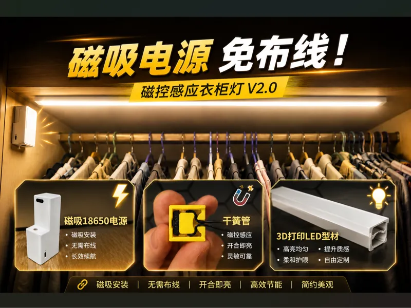 磁控自动感应柜灯套件(磁吸电源 | 一体式干簧管开关|45度LED型材 | 90度转角型材)