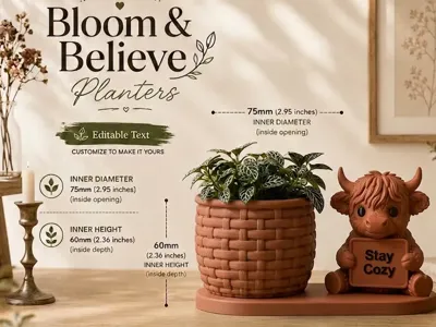 Highland Cow Bloom & Believe Planter