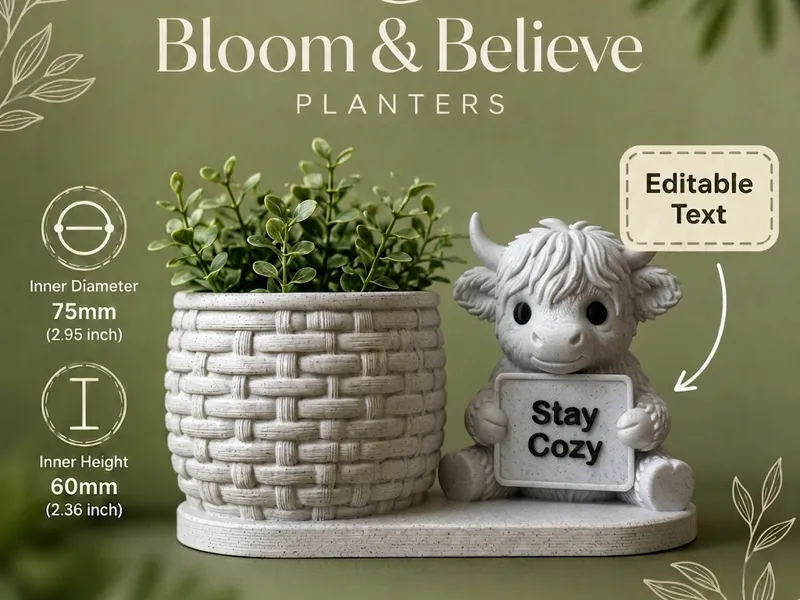 Highland Cow Bloom & Believe Planter
