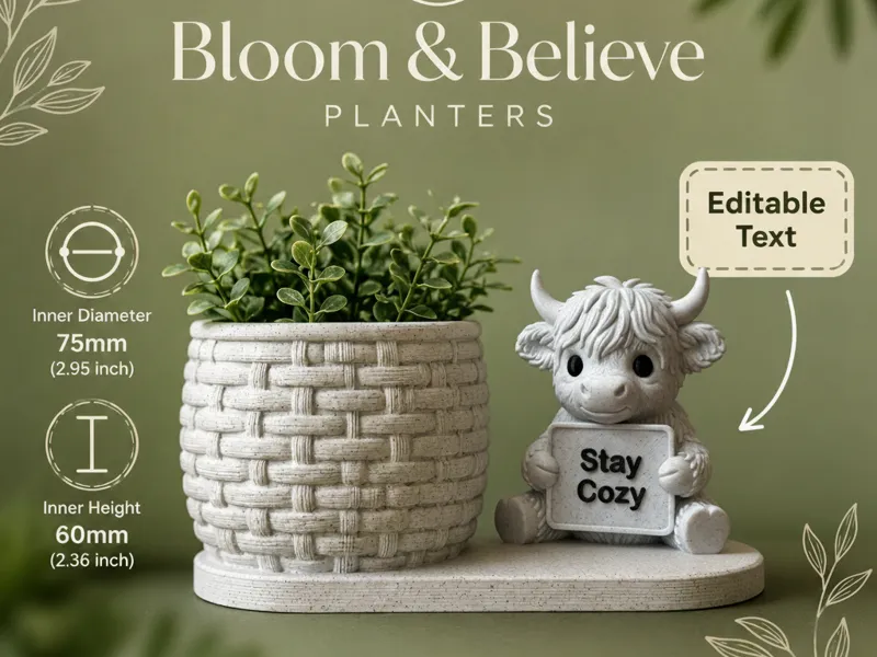 Highland Cow Bloom & Believe Planter