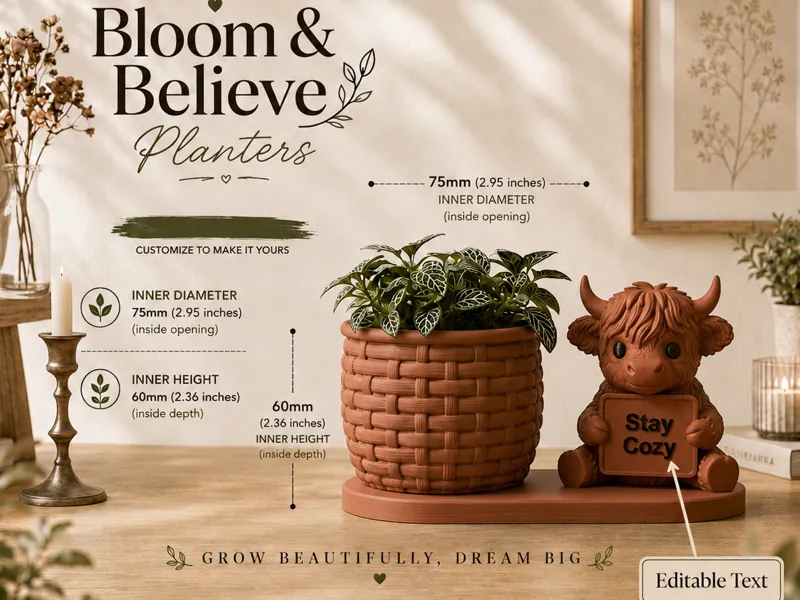 Highland Cow Bloom & Believe Planter