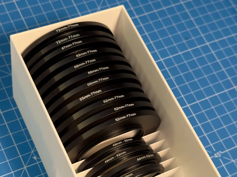 Lens filter step-up ring organizer box