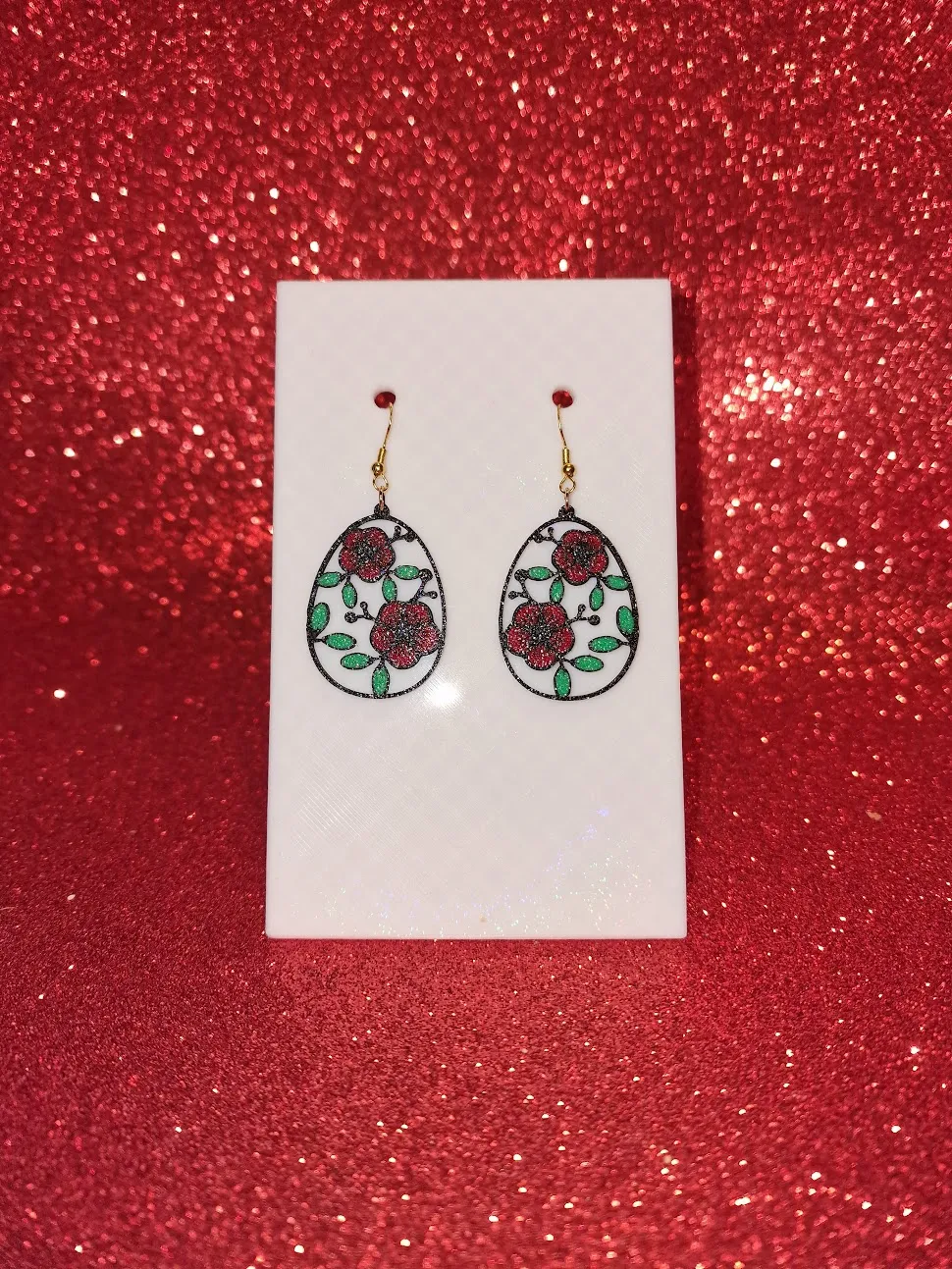 Floral egg earrings view 2