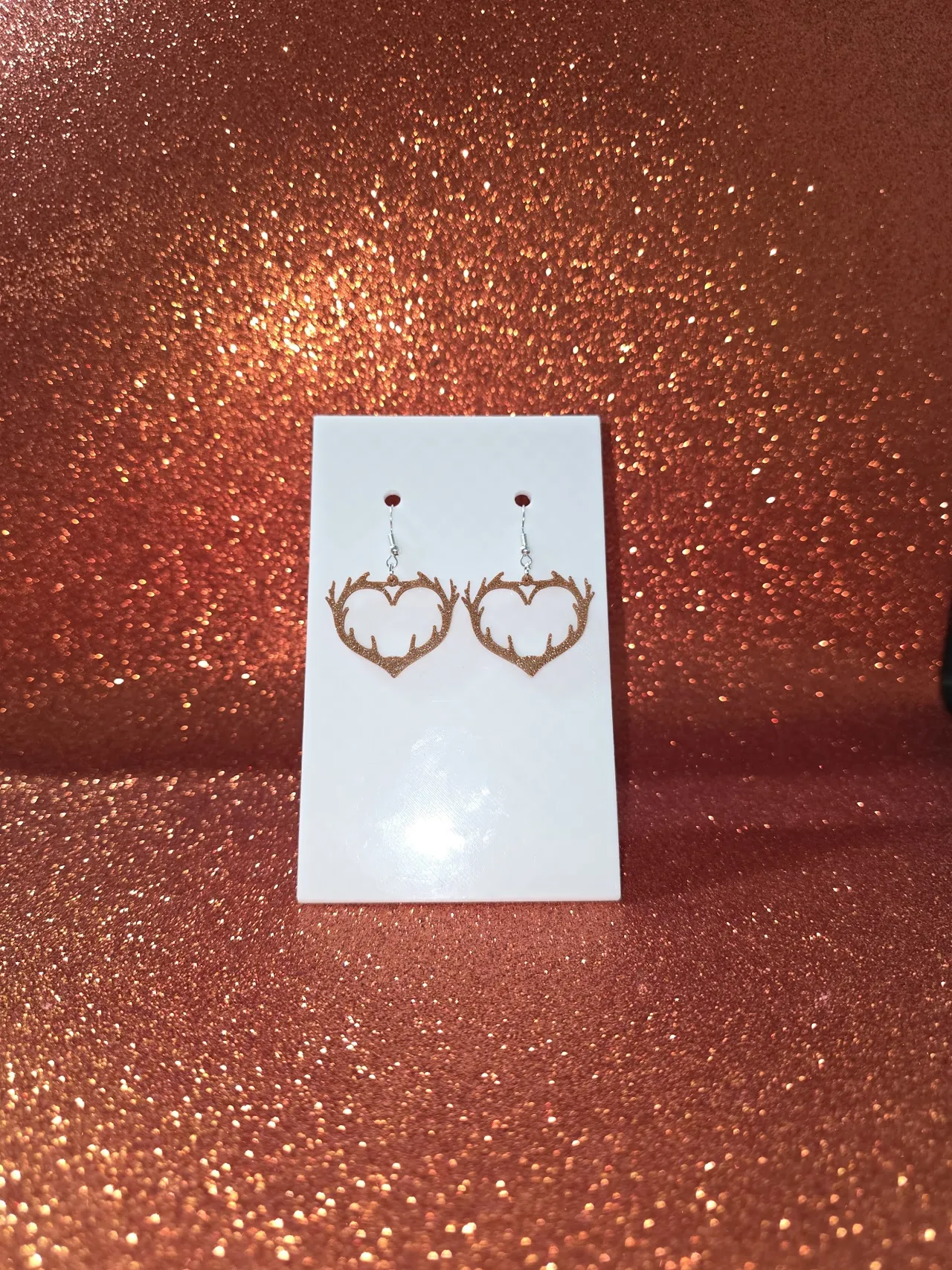 Deer antler heart earrings view 2