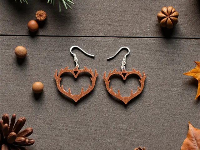 Deer antler heart earrings