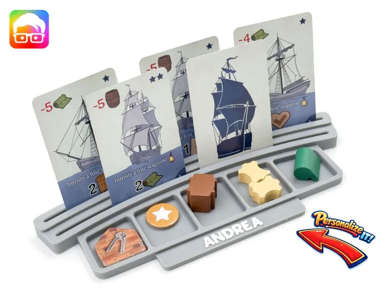 Customizable boardgame card holder + token slots