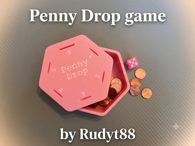Penny Drop Game box Hex shaped Customizable text 