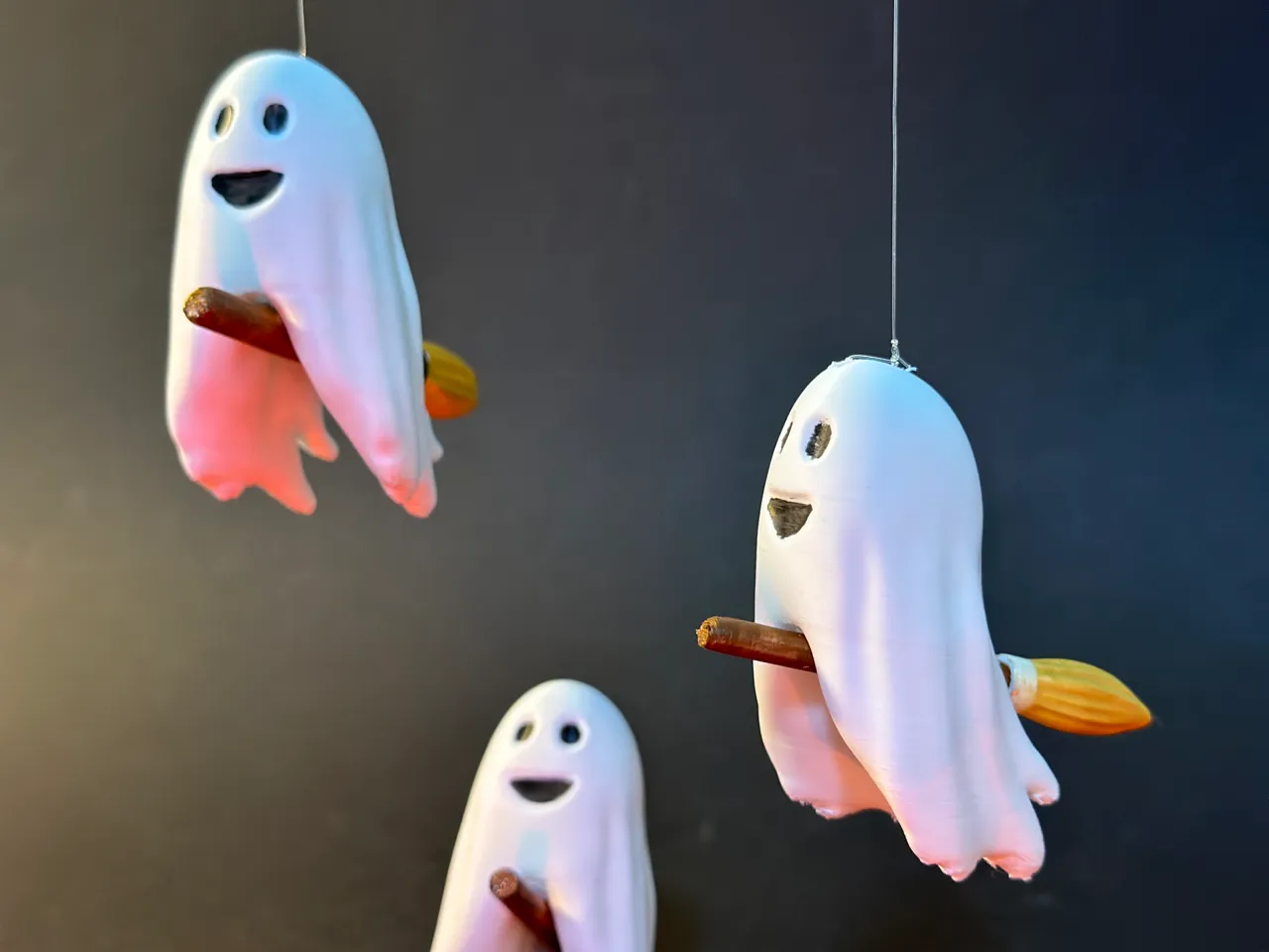 Cute Ghost on the broom view 3