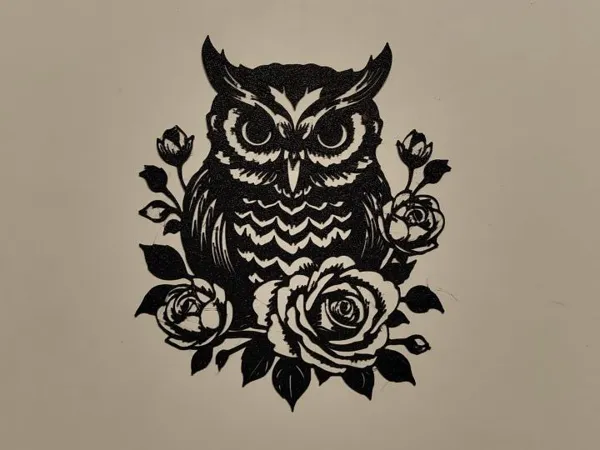 Décoration murale hibou et roses