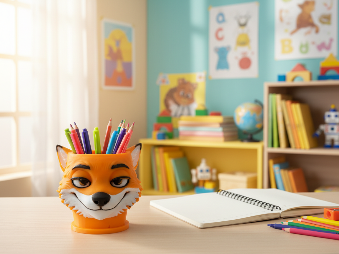 Smirking Fox Desk Organizer Pen Holder