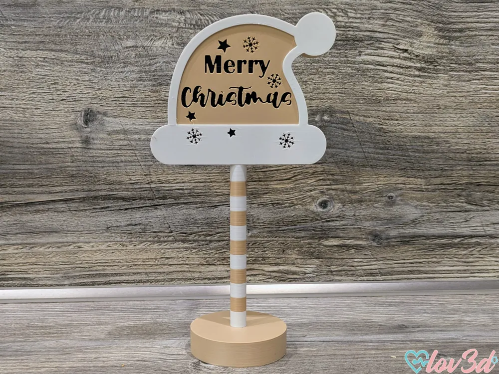 Merry Christmas Santa Hat Sign by lov3d MakerWorld: Download Free 3D Models