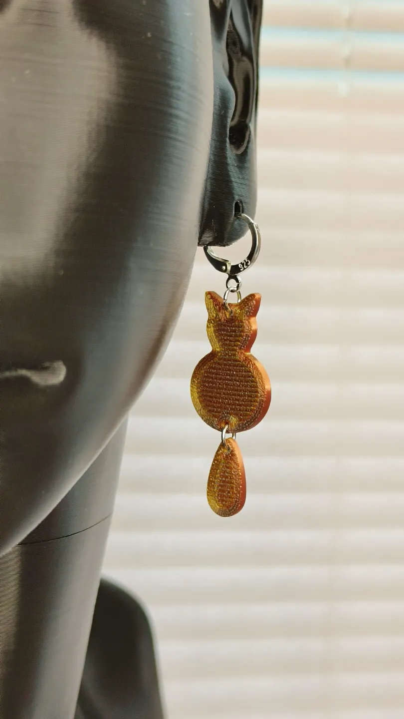 Fat cat earrings view 2