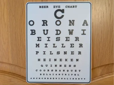 Funny Beer Eye test Chart Sign Man Cave Wall Art