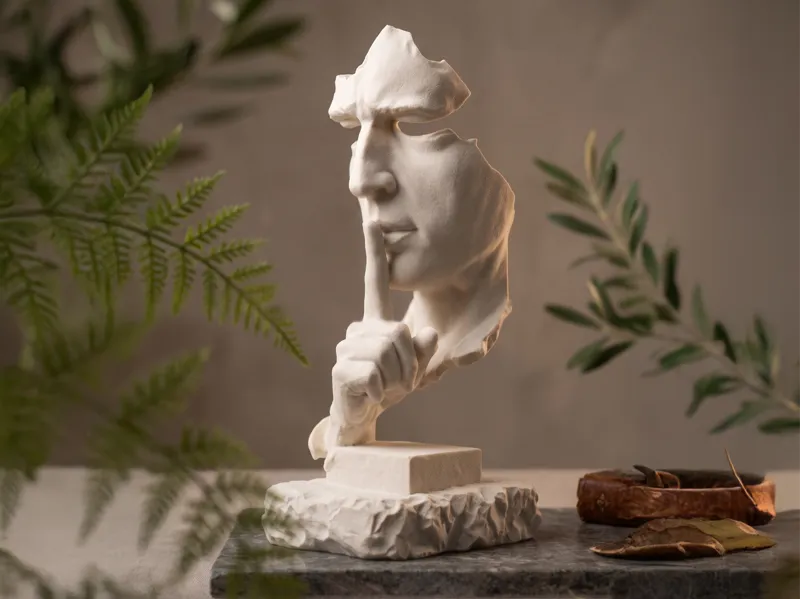 Silent Muse Statue – Artistic Shh Face Sculpture