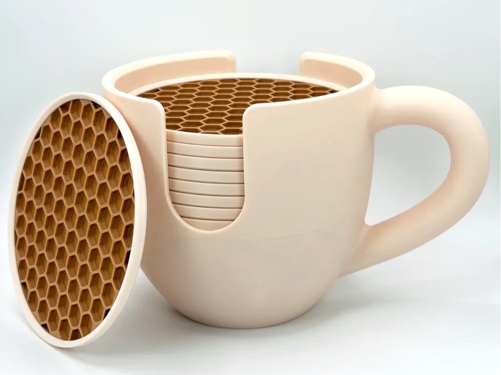 Mug Coaster Holder with Coasters - Free 3D Print Model - MakerWorld