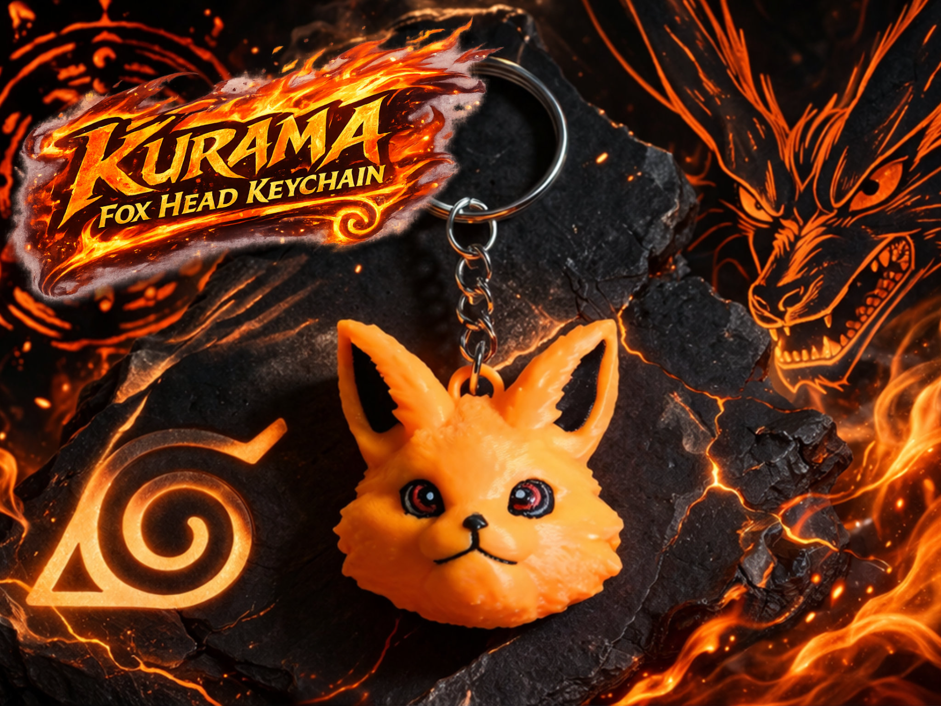Kurama Fox Head Keychain