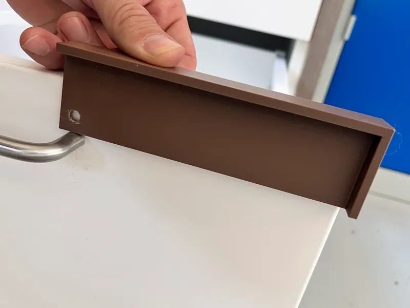 Drill guide for handle on 40cm ikea drawers