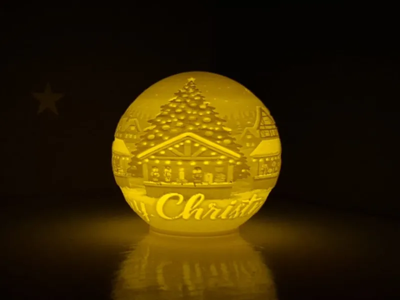 Merry Christmas Kugel mit Markt, für LED Teelicht 