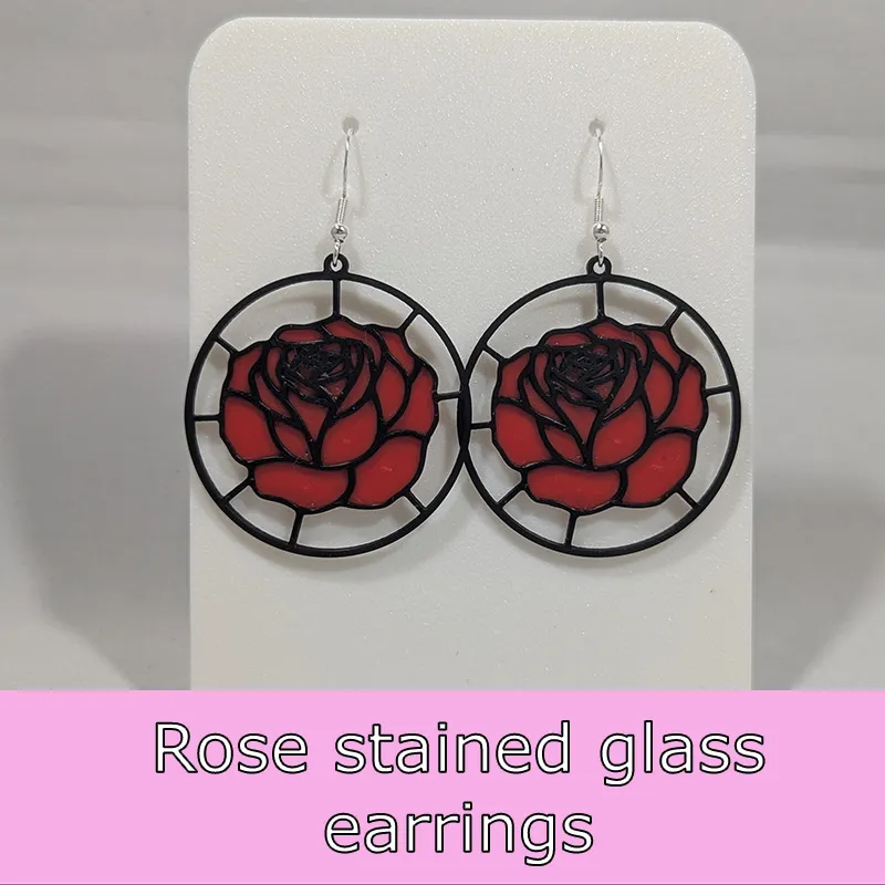 Rose sained glass earrings - 3 variants view 2