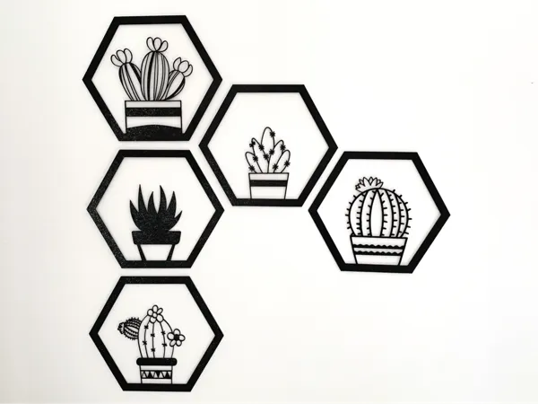 Déco murale cactus en hexagones
