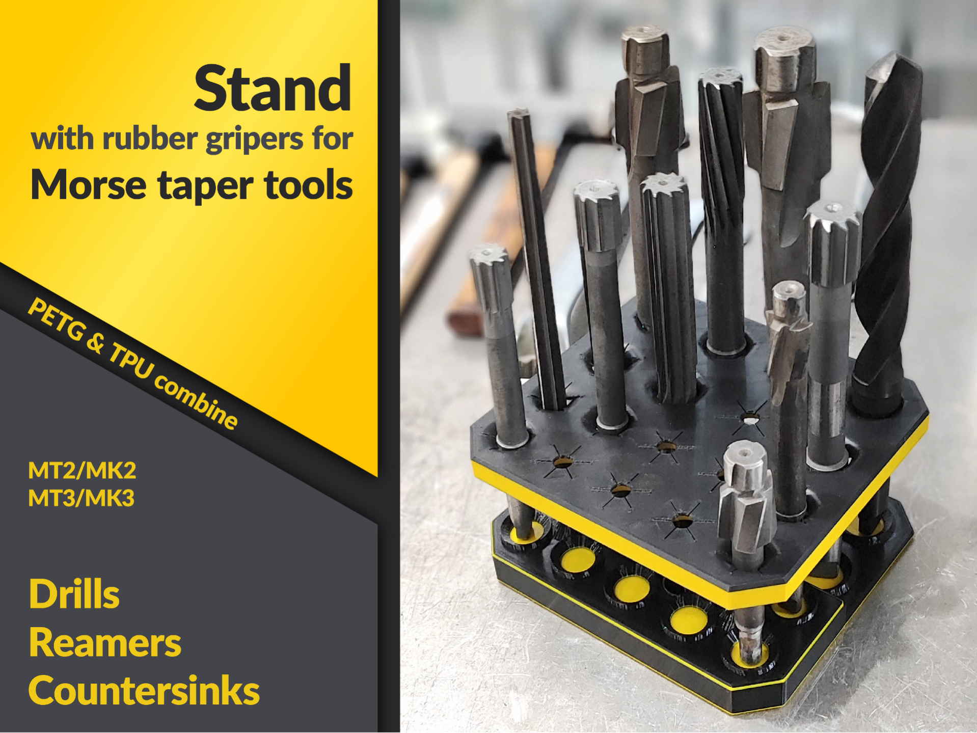 Stand with rubber grips for Morse taper tools