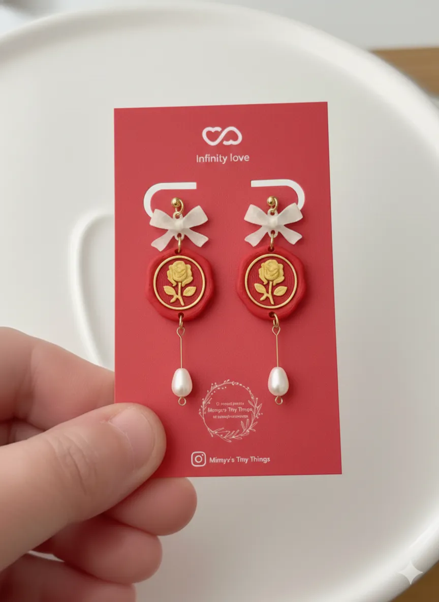 Rose Sealed Letter Earrings view 3