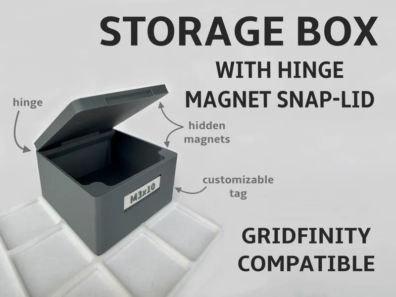 Gridfinity Snap-Lid Storage Boxes