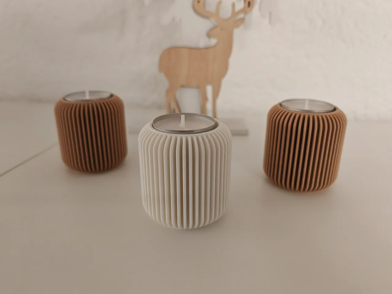 Ribbed Modern Tealight Holder - different heights view 2