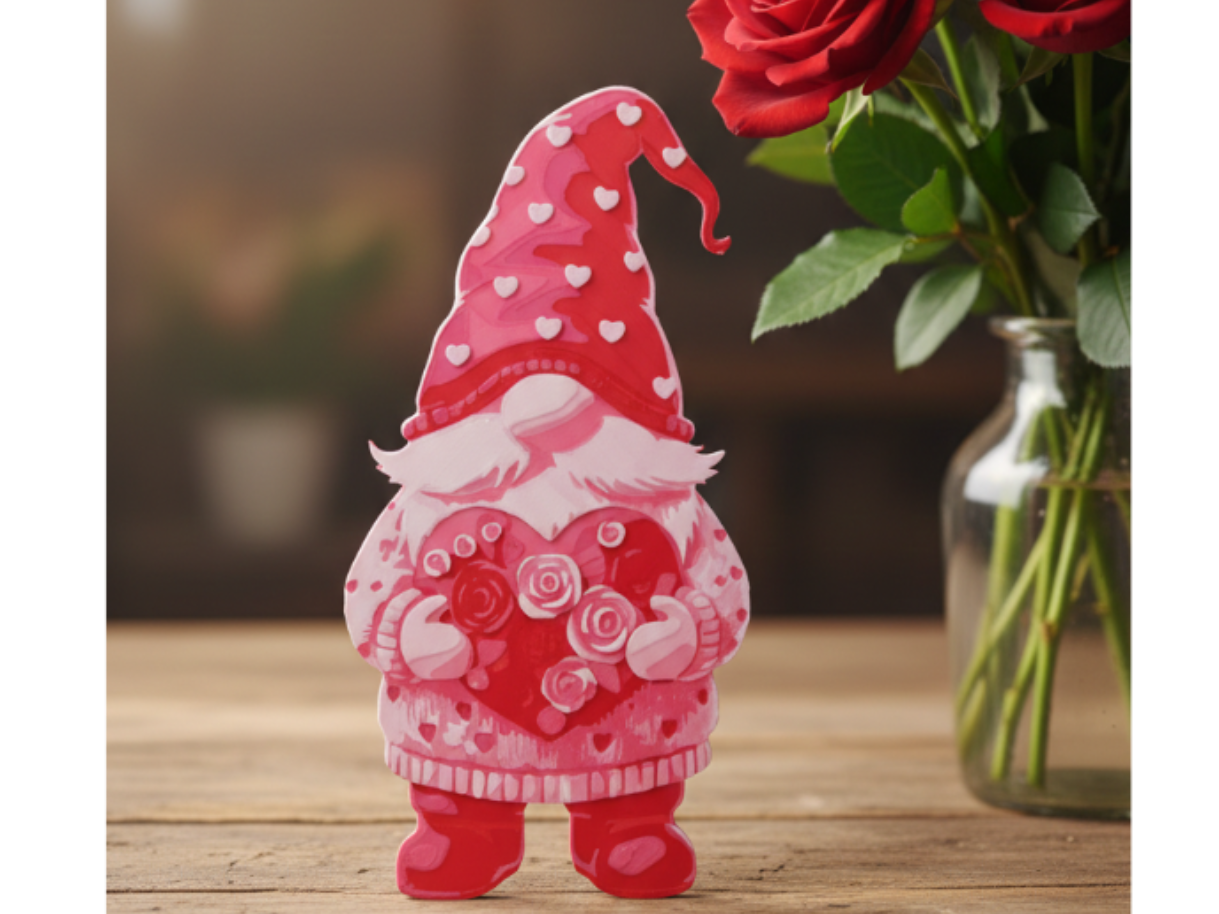 Valentinstag-Gnom mit Herz & Rosen