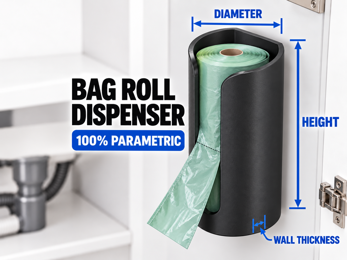 Parametric Under-Sink Bag Roll Dispenser 3D model