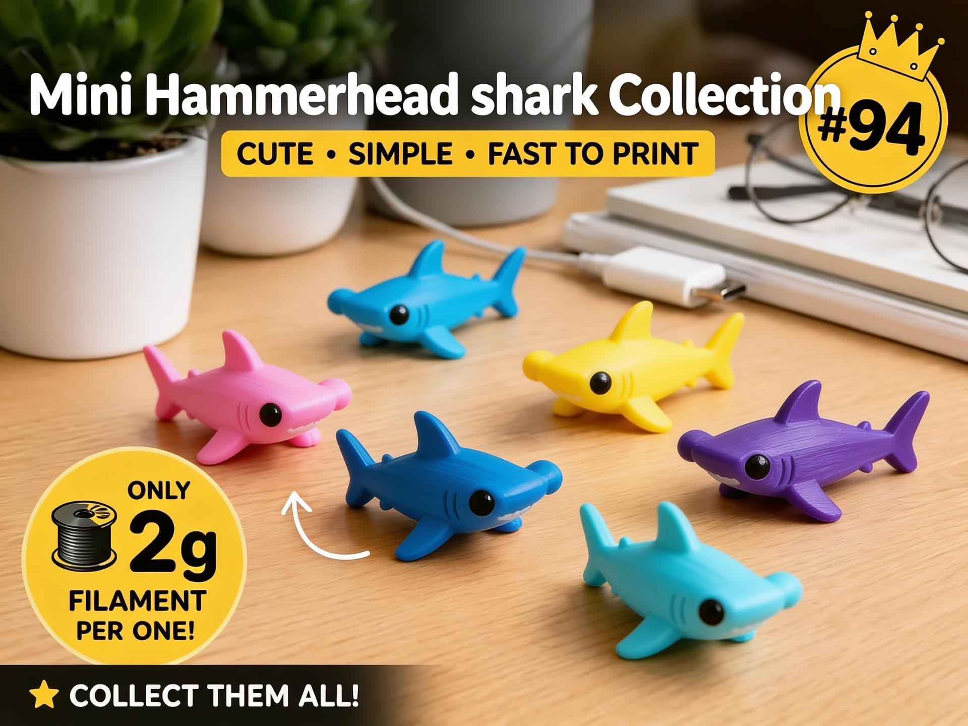 Mini Hammerhead Shark Fidget - Micro Zoo - 3D printed Decor, in stock in India