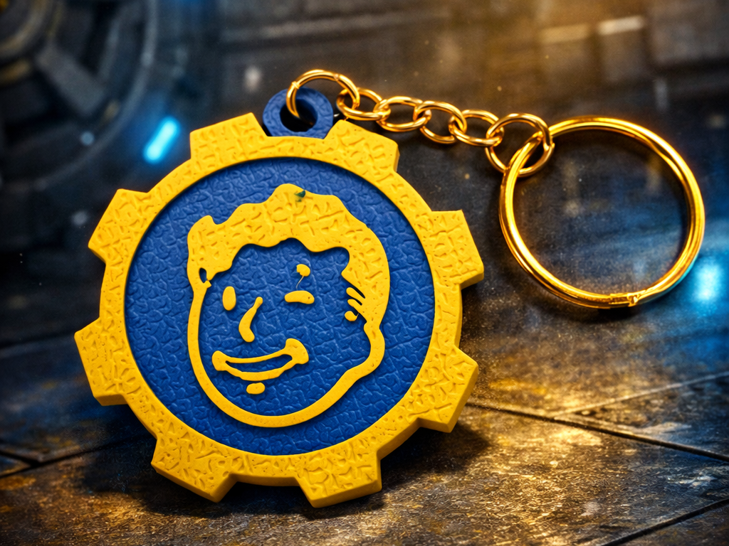 Vault Boy Style Gear Keychain – Multi-Color Print