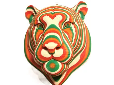 Multi Colour By Layer Tiger Head 3D Wall Art