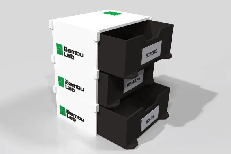 Modular system with drawers and labels