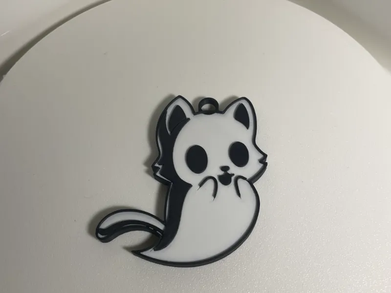 Multicolor Ghost Kitty Keychain
