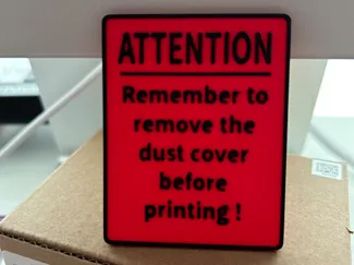 Remove dust cover sign
