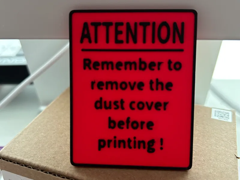 Remove dust cover sign