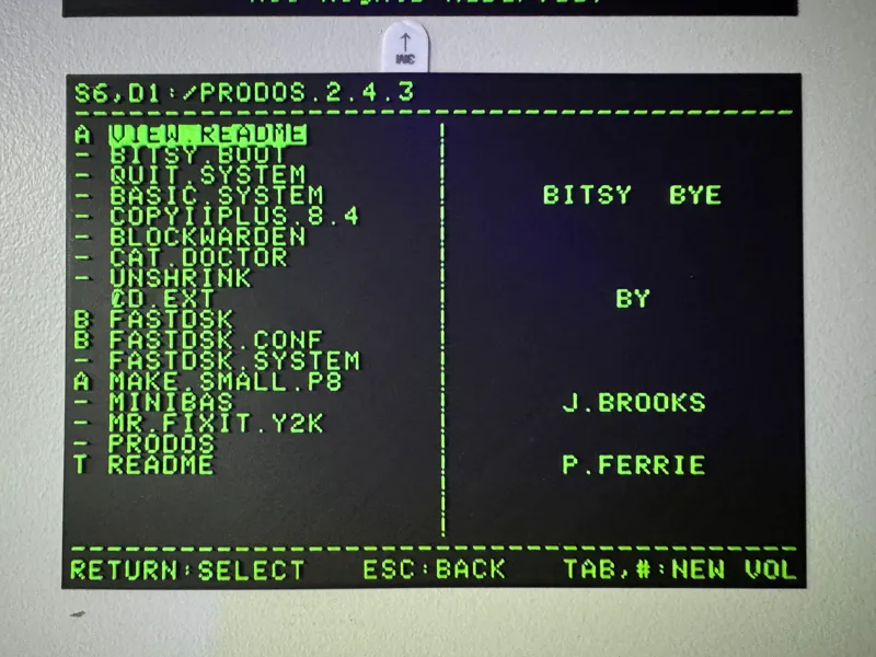 Apple ProDOS 2.4.3 Bitsy Bye Screen