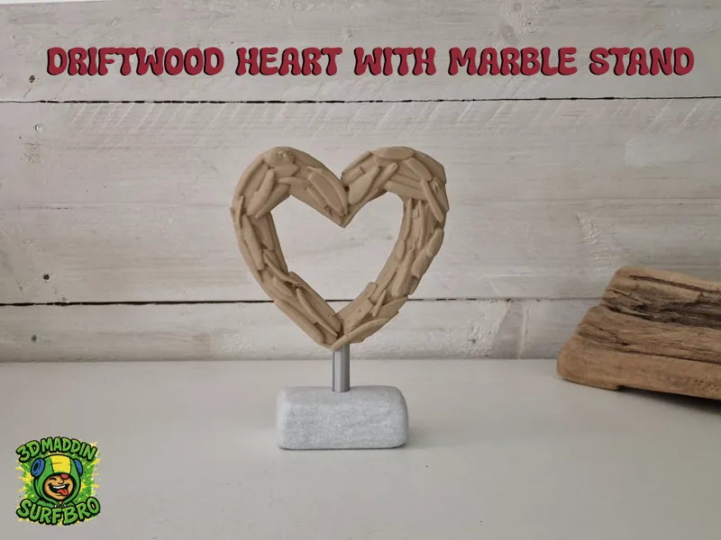 Driftwood Heart with Marble Stand