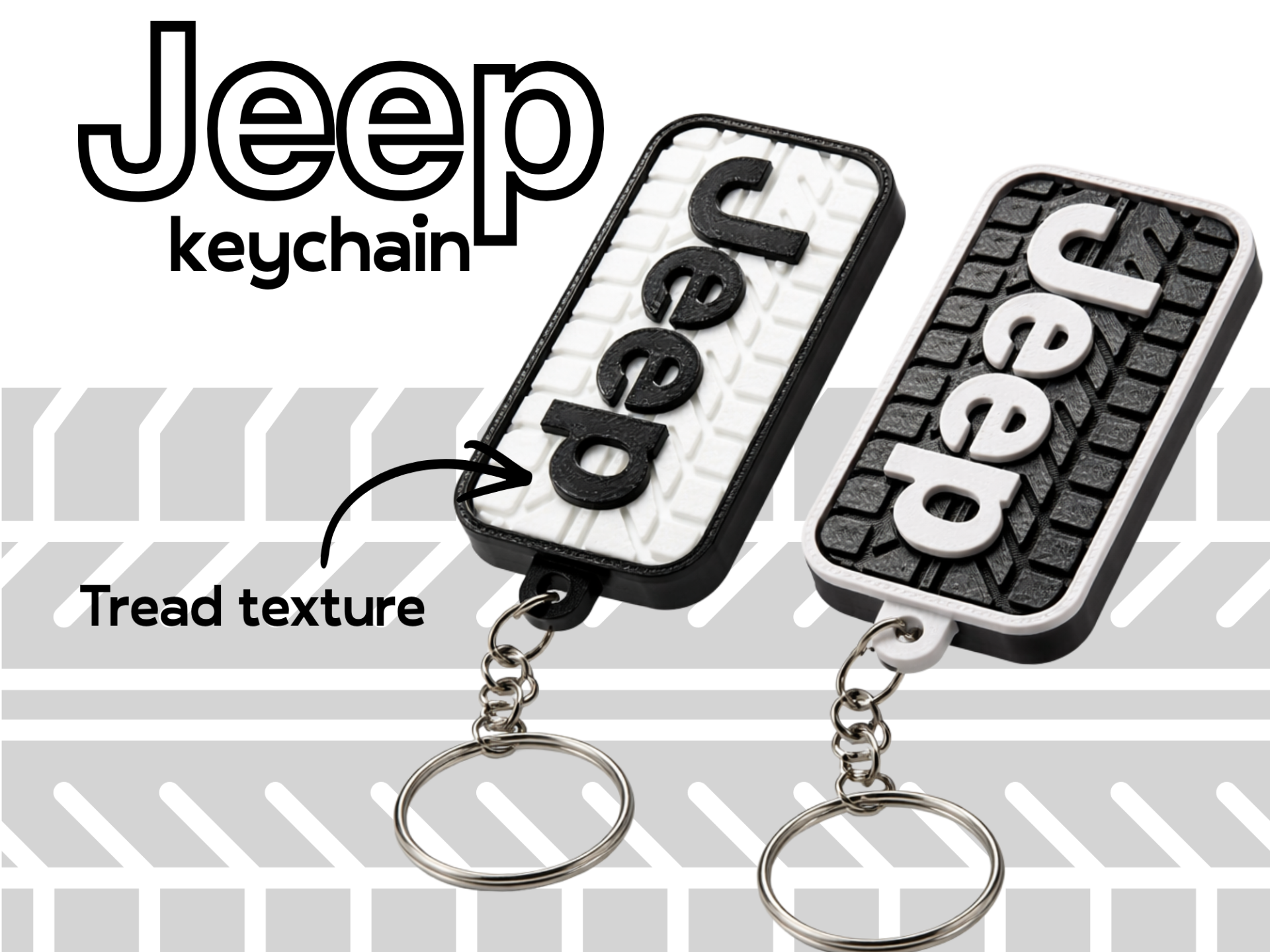 Jeep 3D Print Keychain Tag Off-Road Tire Texture 