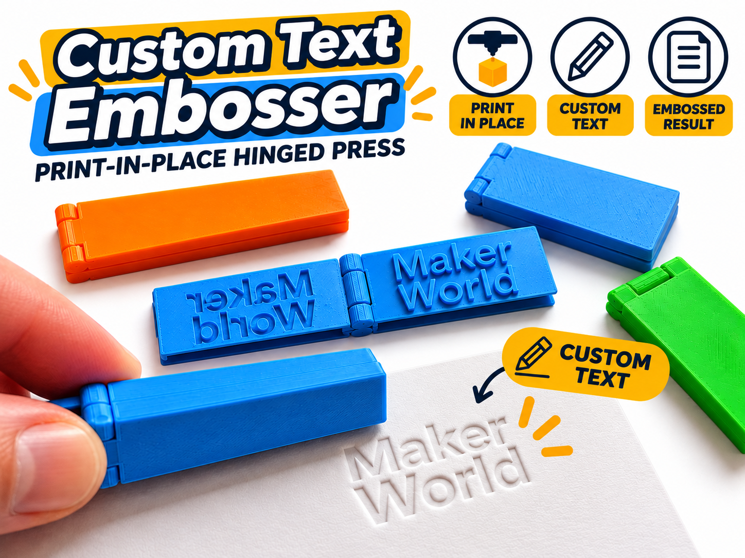 Custom Text Embosser | Print-in-Place Hinged Press - 1